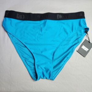 DKNY Swim Bikini Bottoms High Waist‎ High Cut Logo Waistband Blue Plus Size XXL